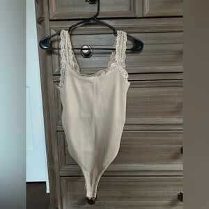 Lace Trimmed Beige Bodysuit
